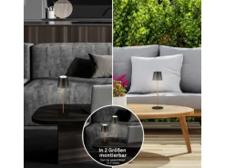 Brilo Akku-Tischleuchte mit Perforierung Schwarz-Holzfarben 2,6W