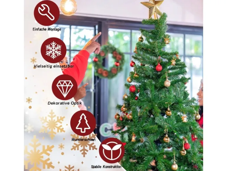 CCLIFE Künstlicher Weihnachtsbaum Nordmanntanne 180cm 600Astspitzen Tannenbaum Klein Spritzguss Grün