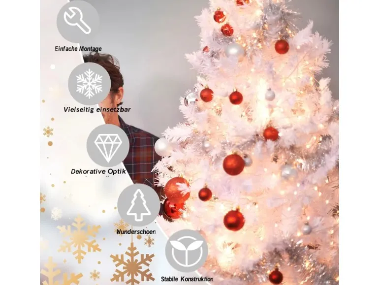 CCLIFE Künstlicher Weihnachtsbaum Nordmanntanne 180cm 600Astspitzen Tannenbaum Klein Spritzguss Weiß