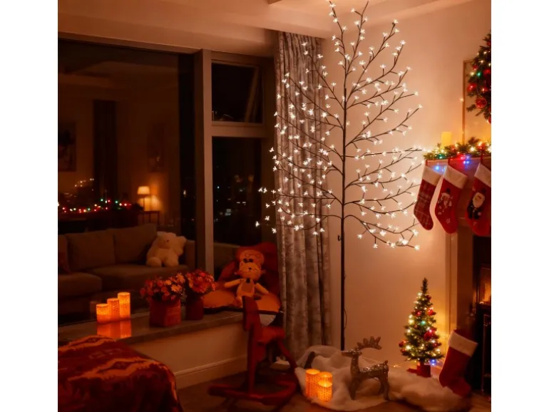 CCLIFE LED Lichterbaum 220cm 240 LEDs Deko Innen und Außen Weihnachtsdeko Kirschblütenbaum Lichterdeko Kaltweiß