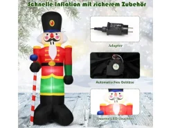 Costway Aufblasbarer Nussknacker-Soldat mit 3 Led-Leuchten 240CM