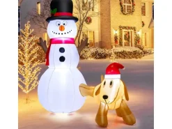 Costway Aufblasbarer Schneemann mit Hund 180 cm mit LED-Lichtern