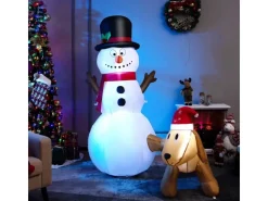 Costway Aufblasbarer Schneemann mit Hund 180 cm mit LED-Lichtern