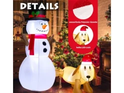 Costway Aufblasbarer Schneemann mit Hund 180 cm mit LED-Lichtern