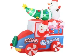 Costway Aufblasbarer Weihnachtsmann Im Auto Led mit Schneemann