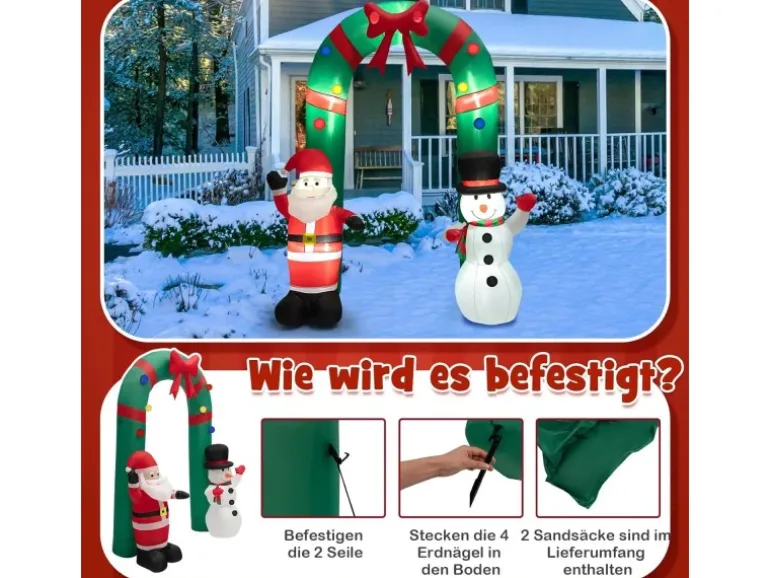 Costway Aufblasbarer Weihnachtsbogen LED Weihnachtsdekoration 245cm