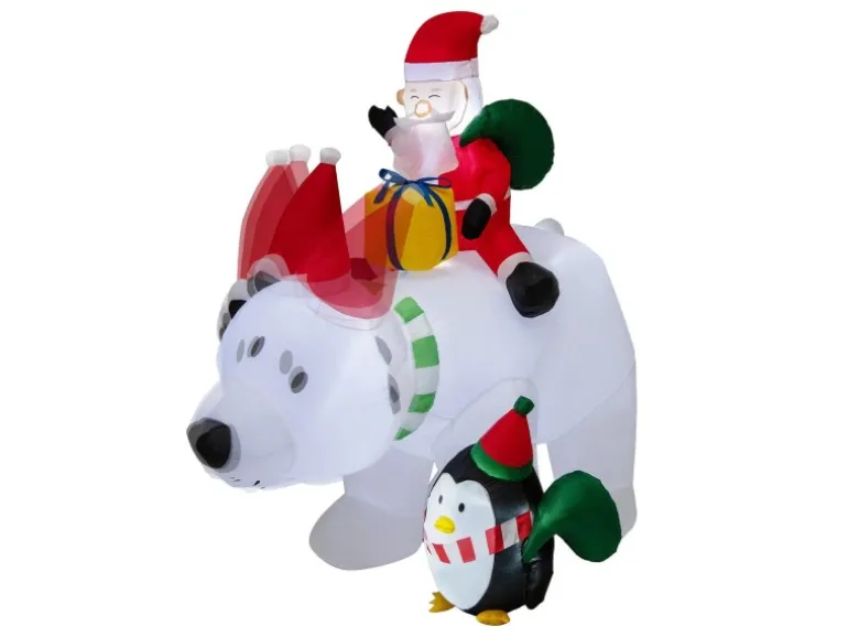 Costway Aufblasbarer Weihnachtsmann Eisbär mit Pinguin 210cm