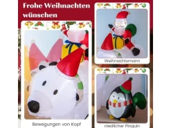 Costway Aufblasbarer Weihnachtsmann Eisbär mit Pinguin 210cm