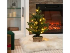 Costway Beleuchteter Mini Weihnachtsbaum & Weidenholztopf & Timer 48cm