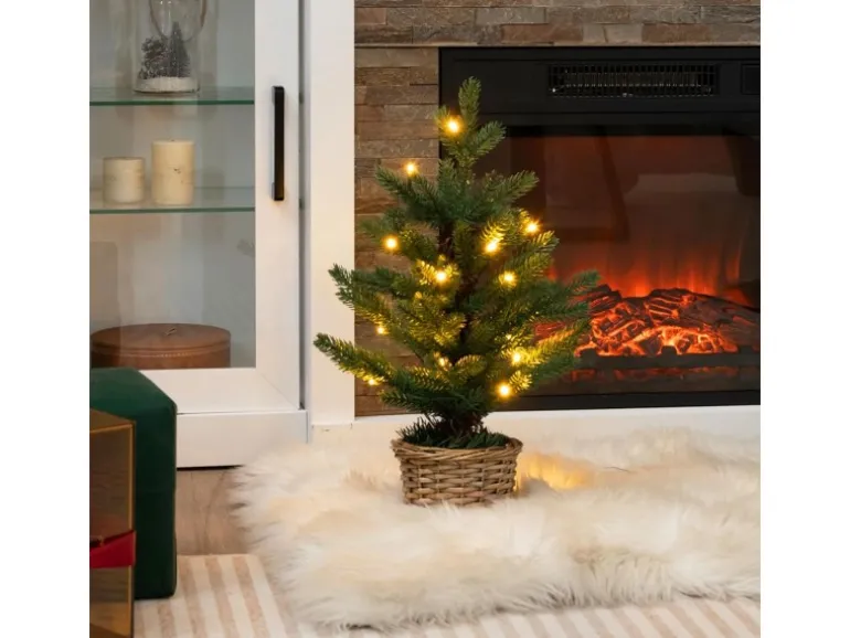 Costway Beleuchteter Mini Weihnachtsbaum & Weidenholztopf & Timer 48cm