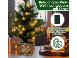 Costway Beleuchteter Mini Weihnachtsbaum & Weidenholztopf & Timer 48cm