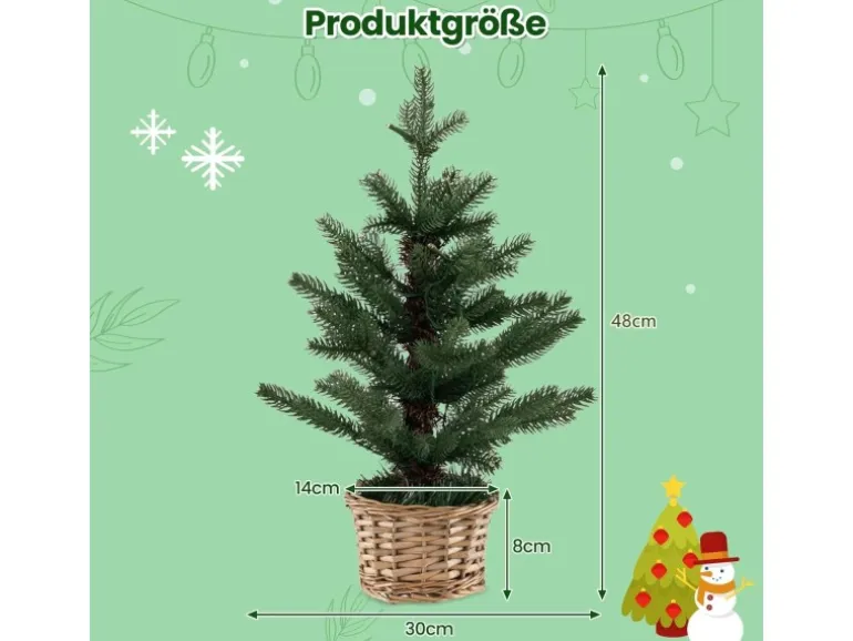 Costway Beleuchteter Mini Weihnachtsbaum & Weidenholztopf & Timer 48cm