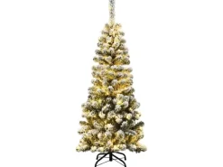 Costway Bleistift Weihnachtsbaum mit Schnee und Led-Leuchten 135cm