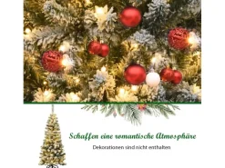 Costway Bleistift Weihnachtsbaum mit Schnee und Led-Leuchten 135cm