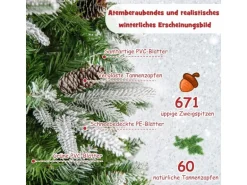 Costway Bleistift Weihnachtsbaum mit Beleuchtung und Schnee 190 cm