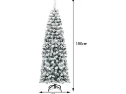 Costway Bleistift Weihnachtsbaum mit Schnee und Led-Leuchten 180cm