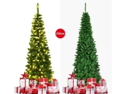 Costway Bleistift Weihnachtsbaum mit Led-Leuchten 200cm