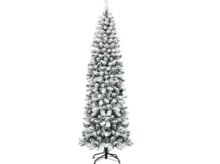 Costway Bleistift Weihnachtsbaum mit Schnee 225cm