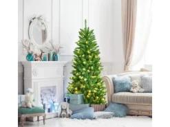 Costway Bleistift Weihnachtsbaum mit Warmweißen Led-Leuchten 150cm