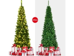 Costway Bleistift Weihnachtsbaum mit Led-Leuchten 225cm