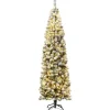 Costway Bleistift Weihnachtsbaum mit Schnee und Led-Leuchten 225cm