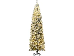 Costway Bleistift Weihnachtsbaum mit Schnee und Led-Leuchten 225cm