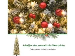 Costway Bleistift Weihnachtsbaum mit Schnee und Led-Leuchten 225cm