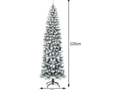 Costway Bleistift Weihnachtsbaum mit Schnee und Led-Leuchten 225cm