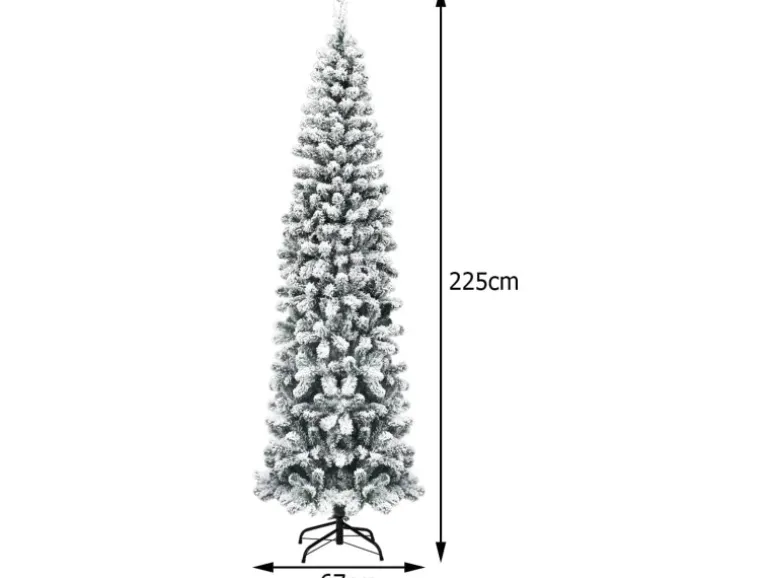 Costway Bleistift Weihnachtsbaum mit Schnee und Led-Leuchten 225cm