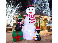 Costway 180CM Aufblasbarer Schneemann mit Pinguinen Weihnachten XL