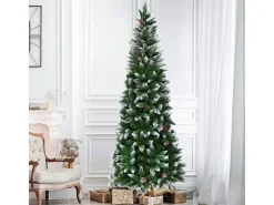 Costway Künstlicher Bleistift Weihnachtsbaum mit Kiefernzapfen 220cm