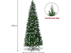 Costway Künstlicher Bleistift Weihnachtsbaum mit Kiefernzapfen 220cm