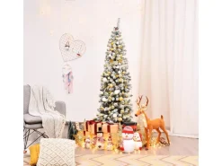 Costway Künstlicher Bleistift Weihnachtsbaum mit Schnee Grün 180cm