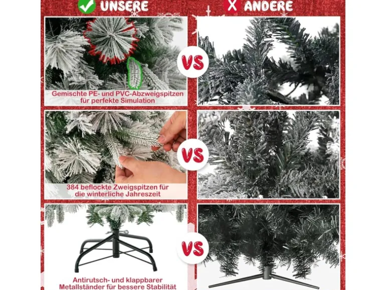 Costway Künstlicher Weihnachtsbaum mit 250 Led-Lichtern Grün 180cm