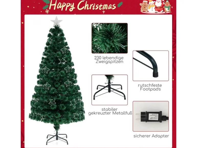 Costway Künstlicher Weihnachtsbaum Glasfaser &230 Zweigspitzen 180cm