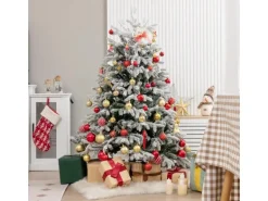 Costway Künstlicher Weihnachtsbaum mit 200 Led-Lichtern Weiß-Grün 136cm