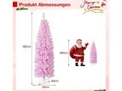 Costway Künstlicher Weihnachtsbaum Bleistift Rosa 180cm