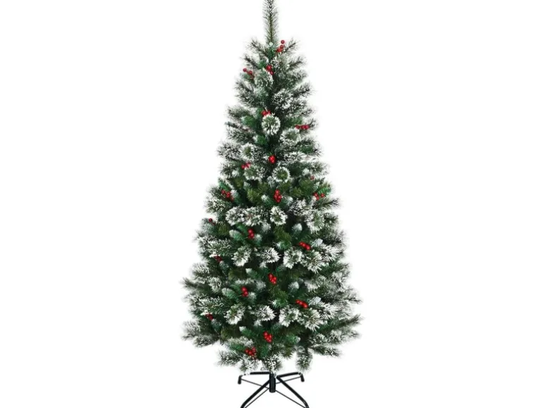 Costway Künstlicher Weihnachtsbaum 180cm mit Roten Beeren PVC Nadeln