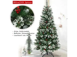 Costway Künstlicher Weihnachtsbaum 180cm mit Roten Beeren PVC Nadeln