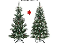 Costway Künstlicher Weihnachtsbaum 180cm mit Roten Beeren PVC Nadeln