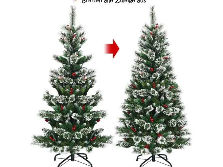 Costway Künstlicher Weihnachtsbaum 180cm mit Roten Beeren PVC Nadeln
