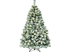 Costway Künstlicher Weihnachtsbaum mit Schnee und Led-Leuchten 135cm