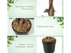 Costway Kunstbaum mit 21 Kiefernrosen und Natürlicher Stamm 93 cm