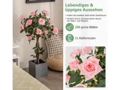 Costway Kunstbaum mit 21 Kiefernrosen und Natürlicher Stamm 93 cm