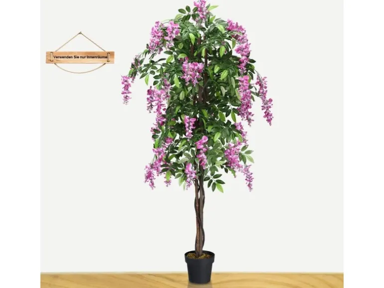 Costway Kunstbaum mit Blättern & 2 Stämmen Kunstblume Rosa 180 cm