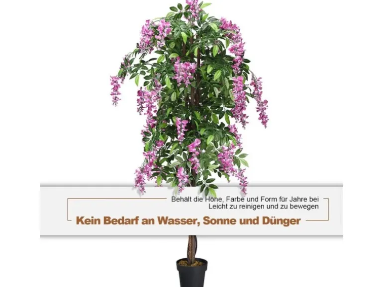 Costway Kunstbaum mit Blättern & 2 Stämmen Kunstblume Rosa 180 cm