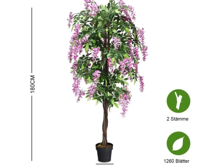 Costway Kunstbaum mit Blättern & 2 Stämmen Kunstblume Rosa 180 cm