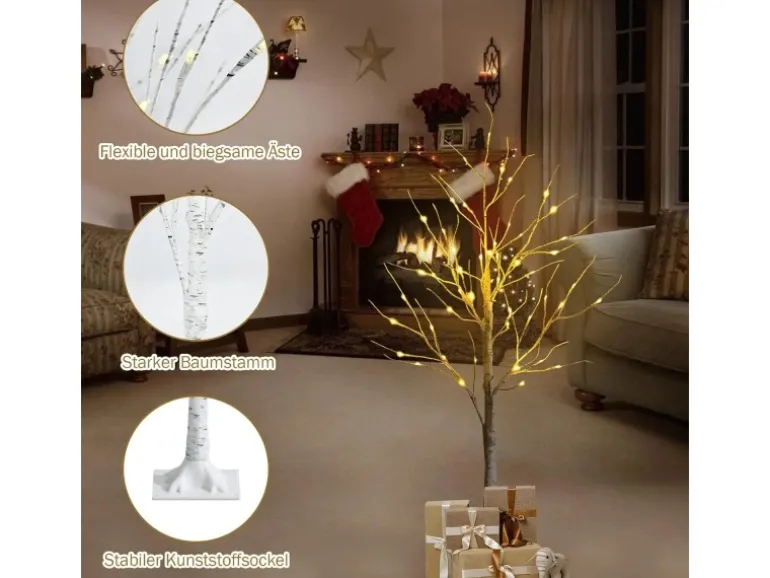 Costway LED Lichterbaum Birkenbaum Tannenbaum Christbaum 120cm
