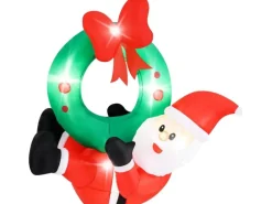 Costway LED Weihnachtsmann mit Kranz Wand Draußen 120CM