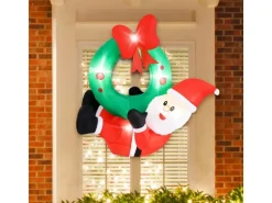 Costway LED Weihnachtsmann mit Kranz Wand Draußen 120CM